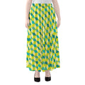 Green Geometric Cube Shape Pattern Print Chiffon Maxi Skirt