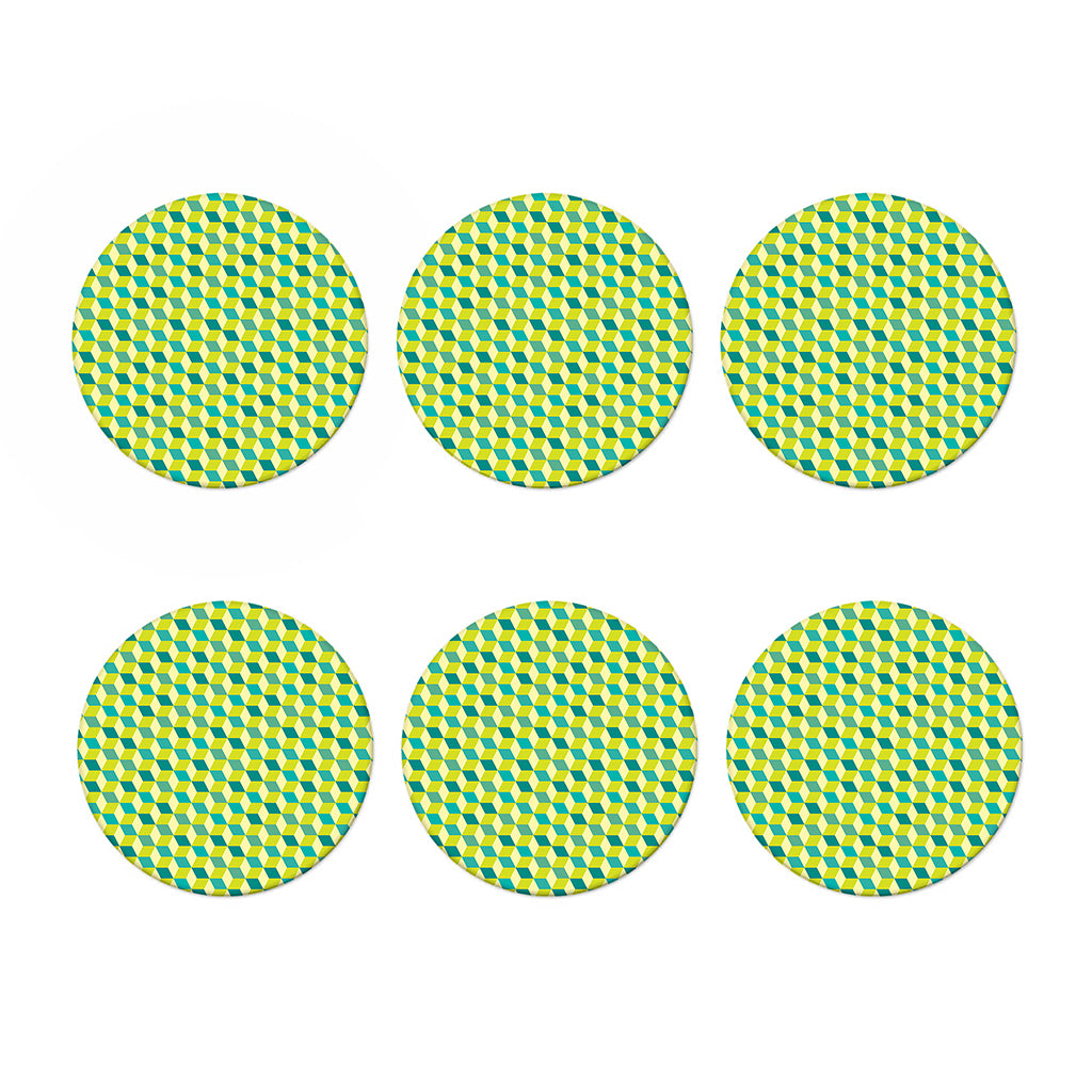 Green Geometric Cube Shape Pattern Print Coaster Set
