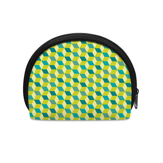 Green Geometric Cube Shape Pattern Print Coin Purse