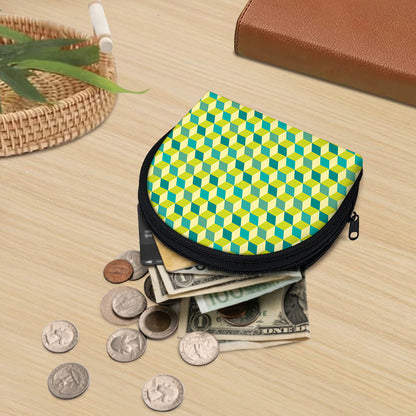 Green Geometric Cube Shape Pattern Print Coin Purse