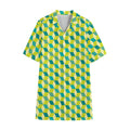 Green Geometric Cube Shape Pattern Print Cotton Hawaiian Shirt