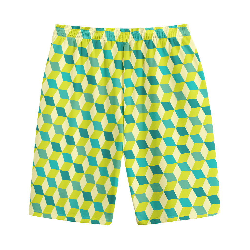 Green Geometric Cube Shape Pattern Print Cotton Shorts