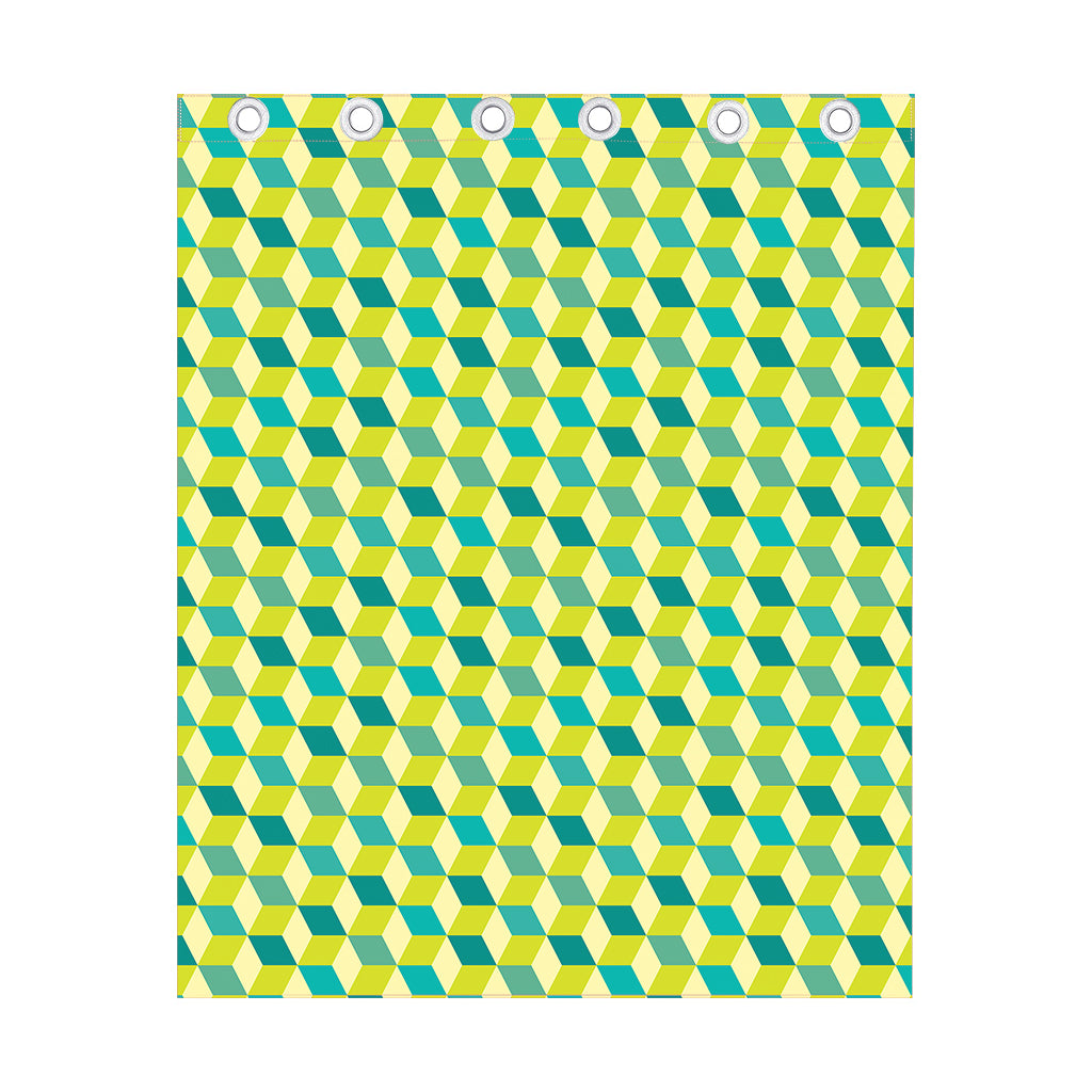 Green Geometric Cube Shape Pattern Print Curtain