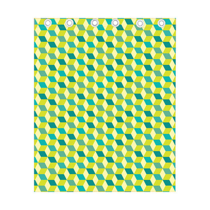 Green Geometric Cube Shape Pattern Print Curtain