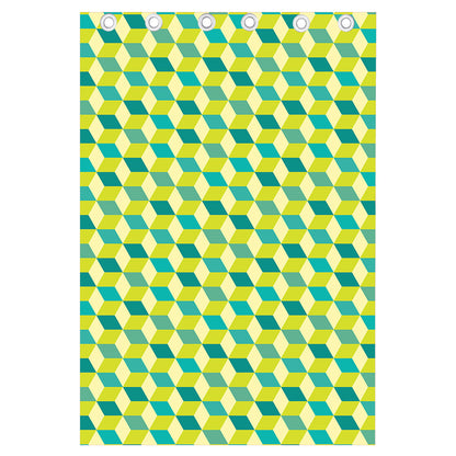 Green Geometric Cube Shape Pattern Print Curtain