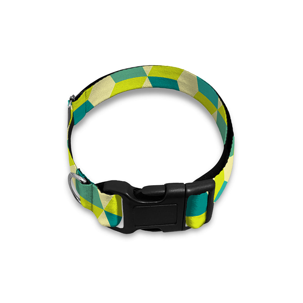 Green Geometric Cube Shape Pattern Print Dog Collar
