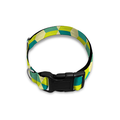 Green Geometric Cube Shape Pattern Print Dog Collar
