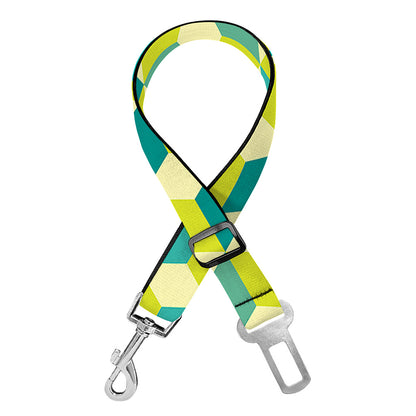 Green Geometric Cube Shape Pattern Print Dog Seat Belt