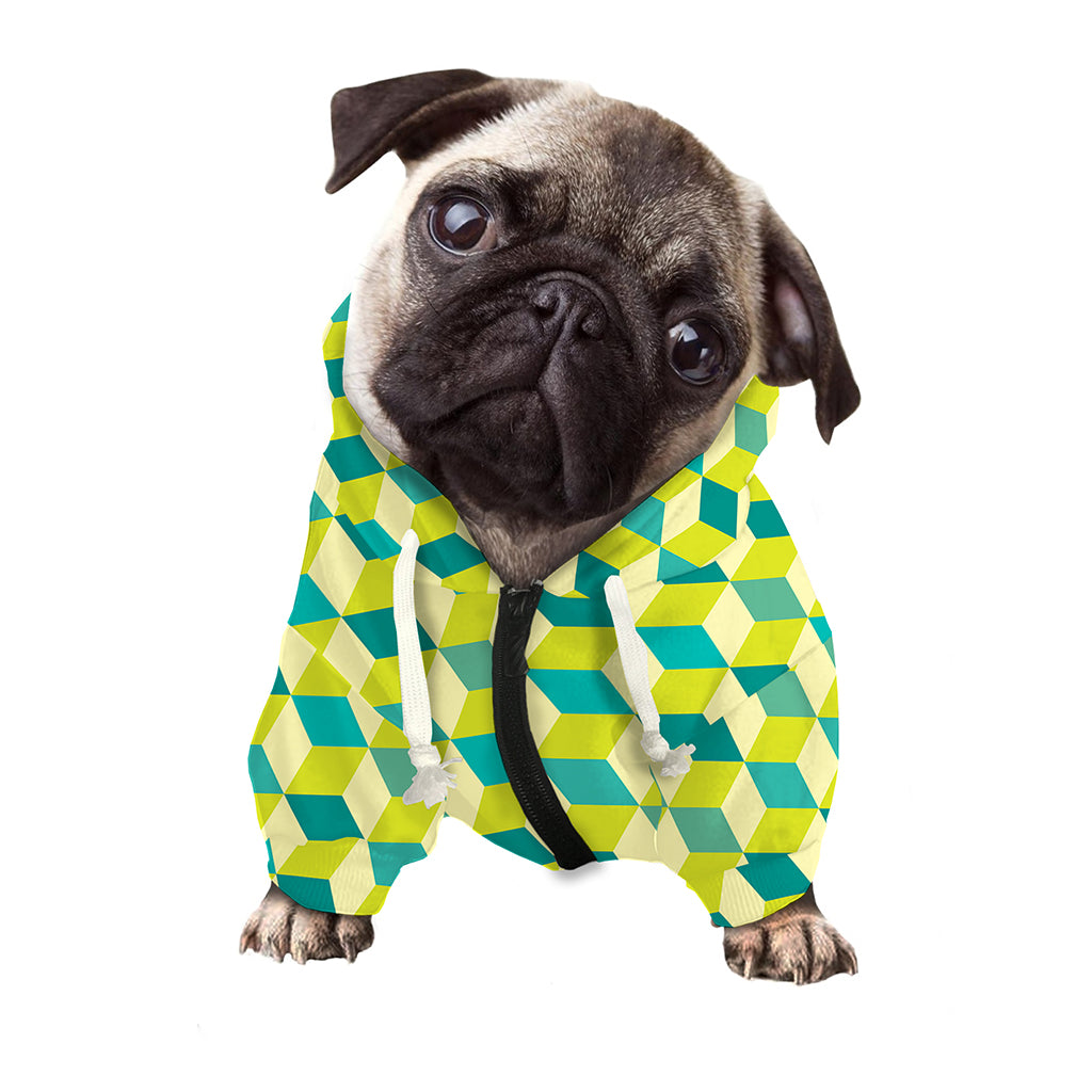 Green Geometric Cube Shape Pattern Print Dog Zip Up Hoodie