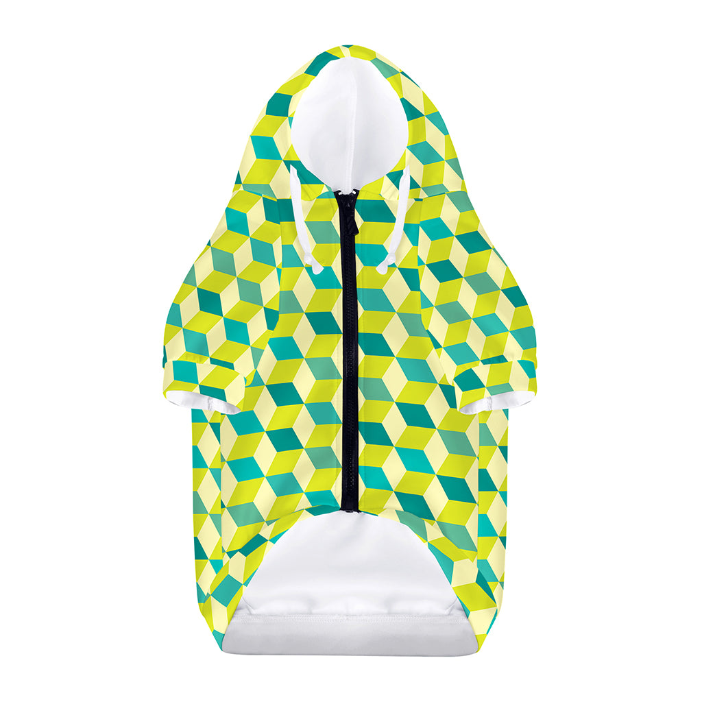 Green Geometric Cube Shape Pattern Print Dog Zip Up Hoodie