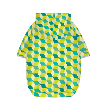 Green Geometric Cube Shape Pattern Print Dog Zip Up Hoodie