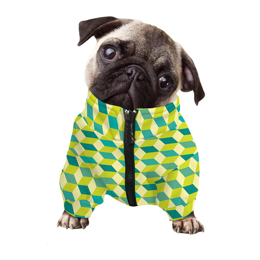 Green Geometric Cube Shape Pattern Print Dog Zip Up Jacket