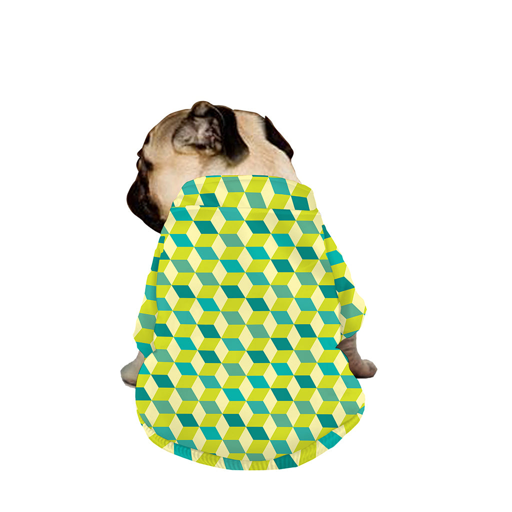 Green Geometric Cube Shape Pattern Print Dog Zip Up Jacket