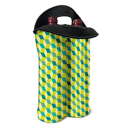 Green Geometric Cube Shape Pattern Print Double Neoprene Wine Tote