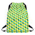 Green Geometric Cube Shape Pattern Print Drawstring Backpack