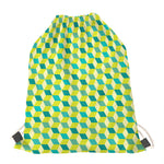 Green Geometric Cube Shape Pattern Print Drawstring Bag