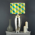 Green Geometric Cube Shape Pattern Print Drum Lamp Shade