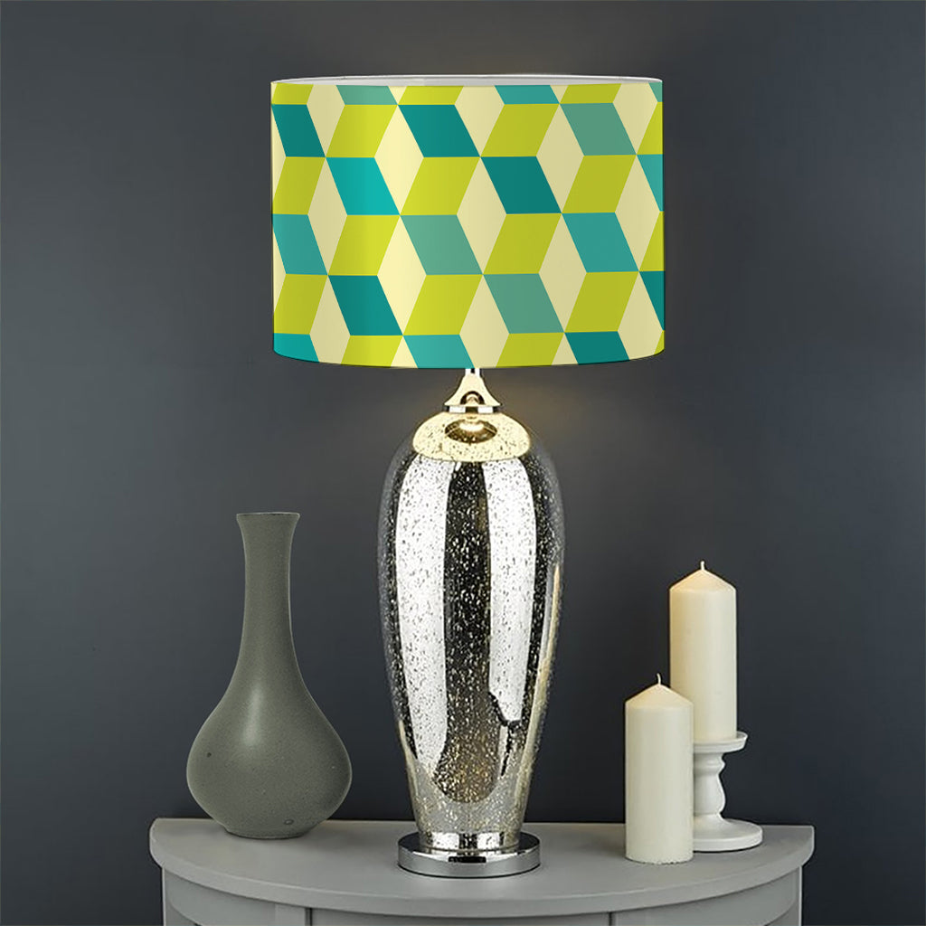 Green Geometric Cube Shape Pattern Print Drum Lamp Shade