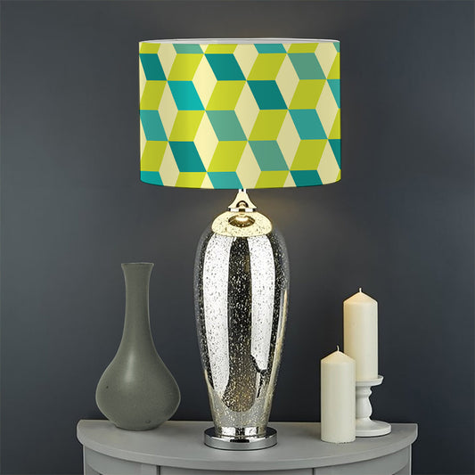 Green Geometric Cube Shape Pattern Print Drum Lamp Shade