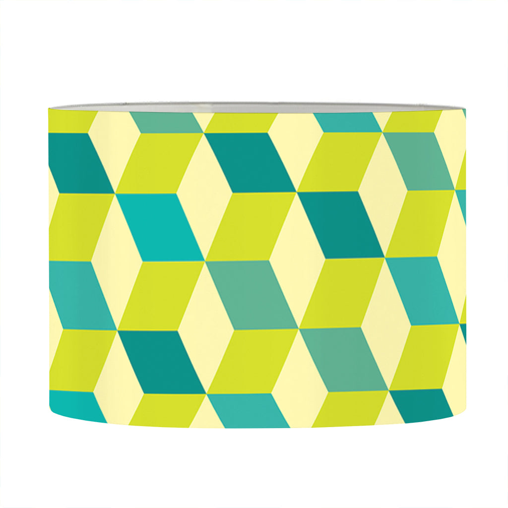 Green Geometric Cube Shape Pattern Print Drum Lamp Shade