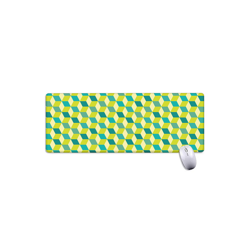 Green Geometric Cube Shape Pattern Print Extended Mouse Pad