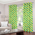 Green Geometric Cube Shape Pattern Print Extra Wide Grommet Curtains