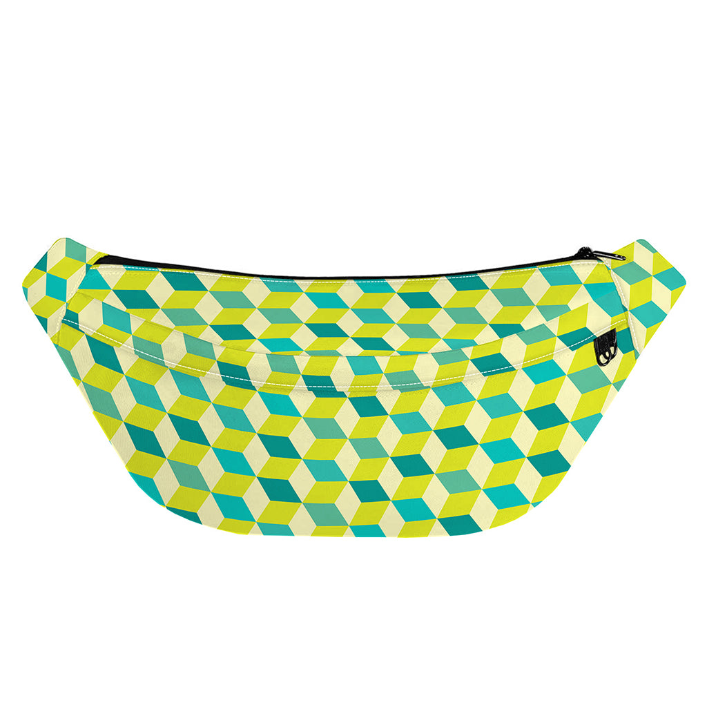 Green Geometric Cube Shape Pattern Print Fanny Pack
