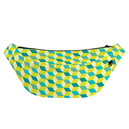 Green Geometric Cube Shape Pattern Print Fanny Pack