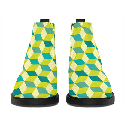 Green Geometric Cube Shape Pattern Print Flat Ankle Boots