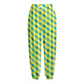 Green Geometric Cube Shape Pattern Print Fleece Lined Knit Pants