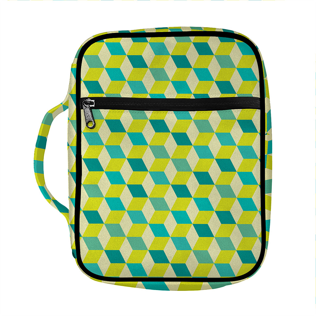 Green Geometric Cube Shape Pattern Print Front Pocket Bible Bag