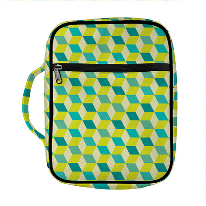Green Geometric Cube Shape Pattern Print Front Pocket Bible Bag