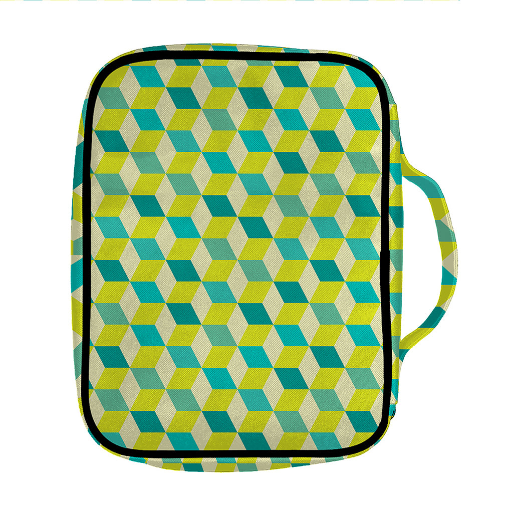 Green Geometric Cube Shape Pattern Print Front Pocket Bible Bag
