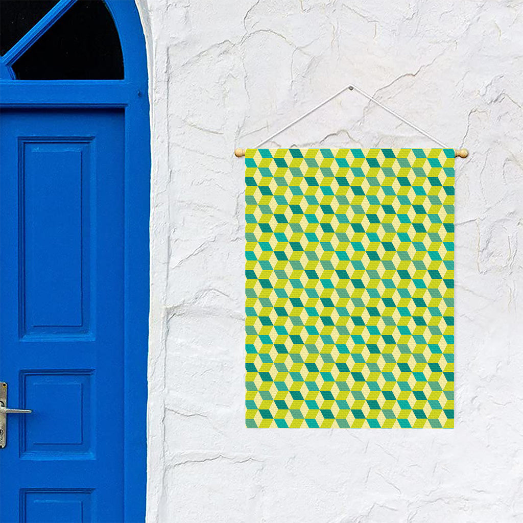 Green Geometric Cube Shape Pattern Print Garden Flag