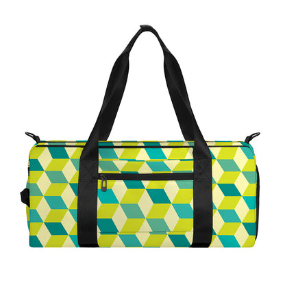 Green Geometric Cube Shape Pattern Print Gym Bag
