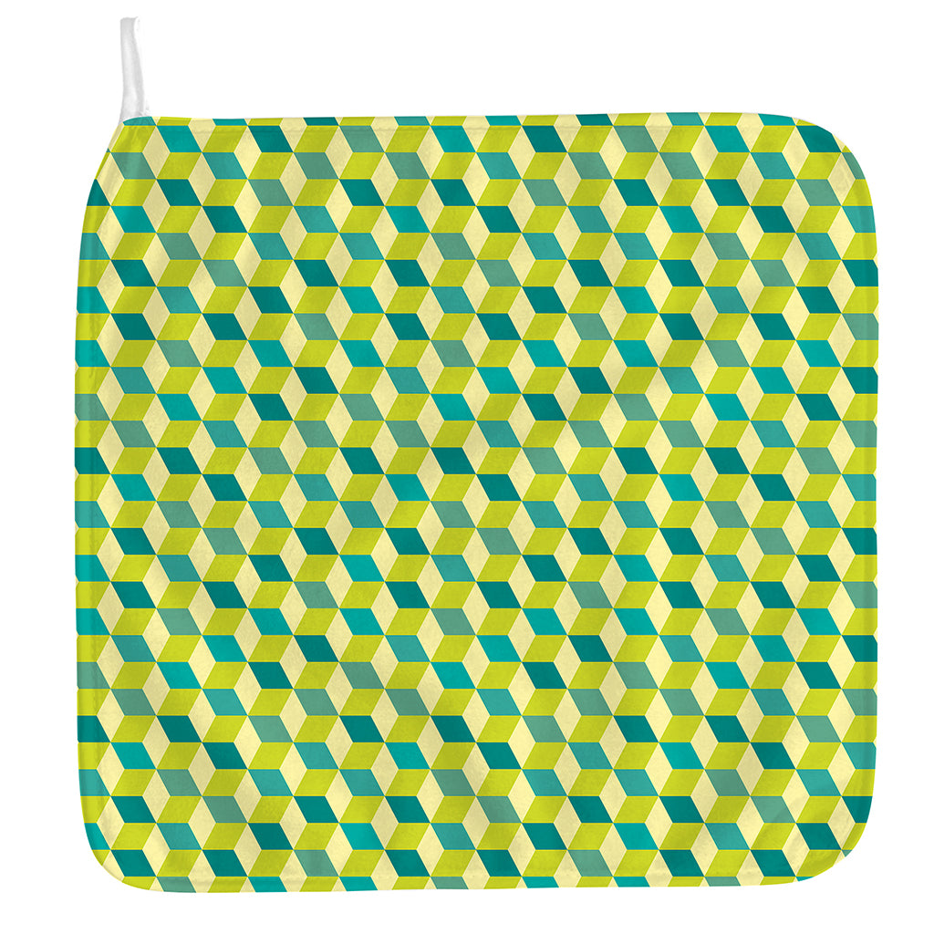 Green Geometric Cube Shape Pattern Print Hand Towel