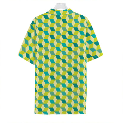 Green Geometric Cube Shape Pattern Print Hawaiian Shirt