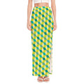 Green Geometric Cube Shape Pattern Print High Slit Maxi Skirt
