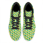 Green Geometric Cube Shape Pattern Print High Top Leather Sneakers