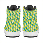 Green Geometric Cube Shape Pattern Print High Top Leather Sneakers