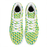 Green Geometric Cube Shape Pattern Print High Top Leather Sneakers