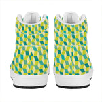 Green Geometric Cube Shape Pattern Print High Top Leather Sneakers