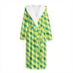 Green Geometric Cube Shape Pattern Print Hooded Bathrobe
