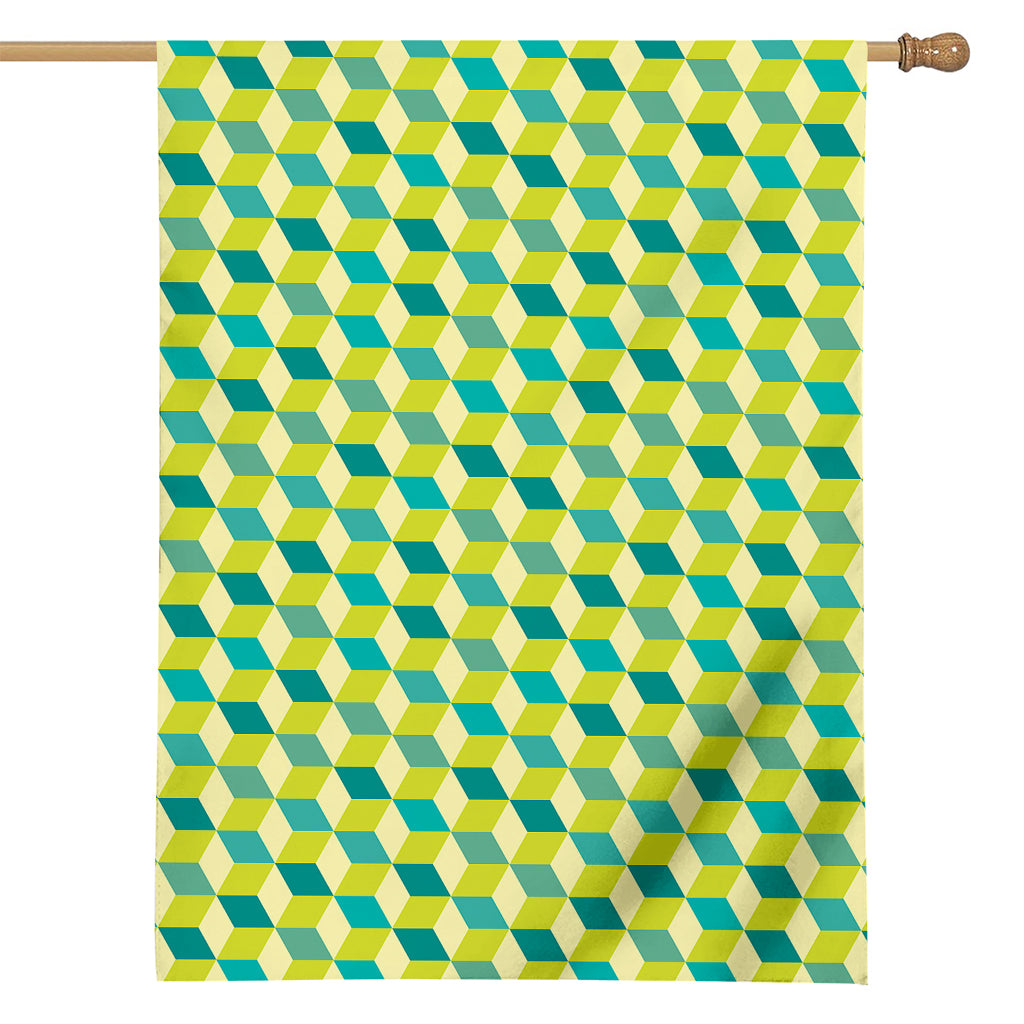 Green Geometric Cube Shape Pattern Print House Flag