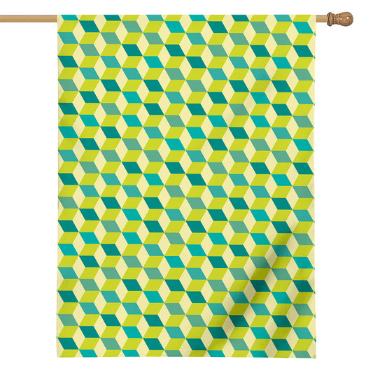 Green Geometric Cube Shape Pattern Print House Flag