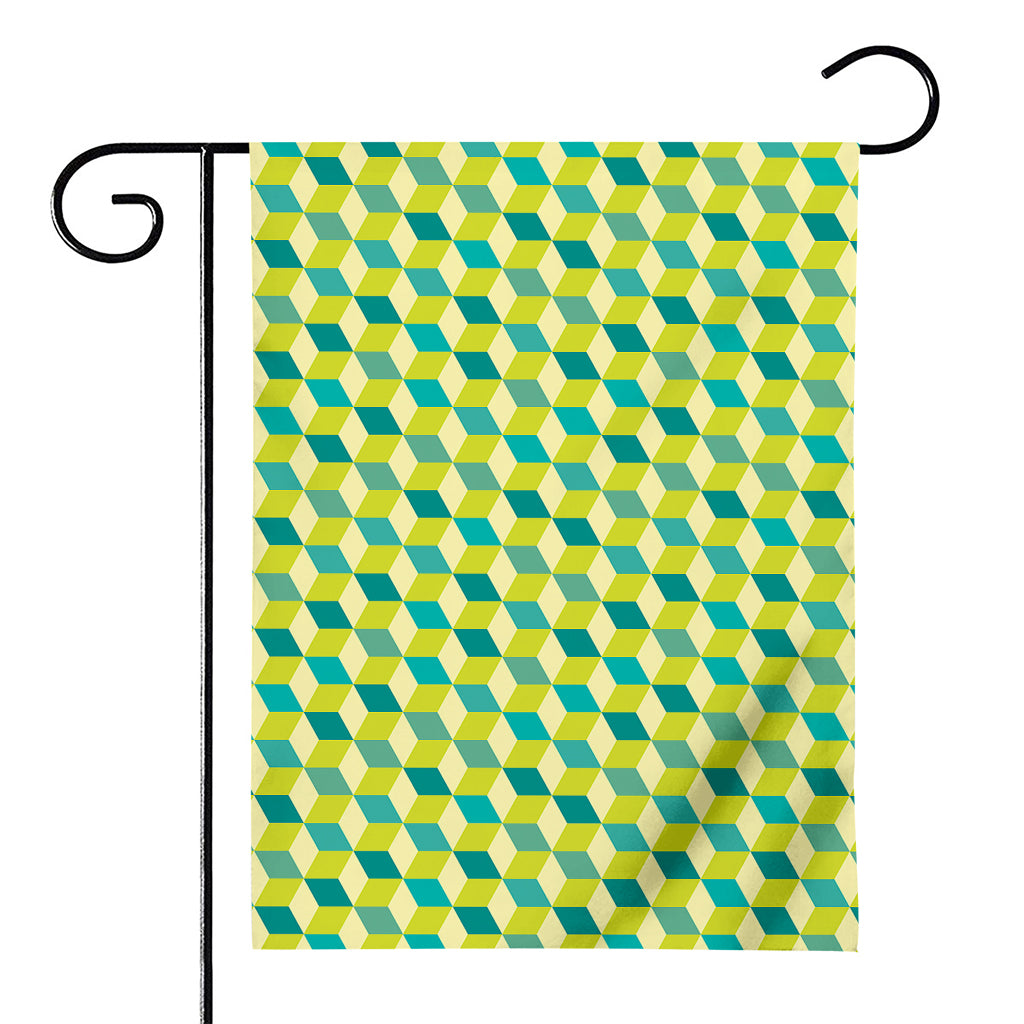 Green Geometric Cube Shape Pattern Print House Flag