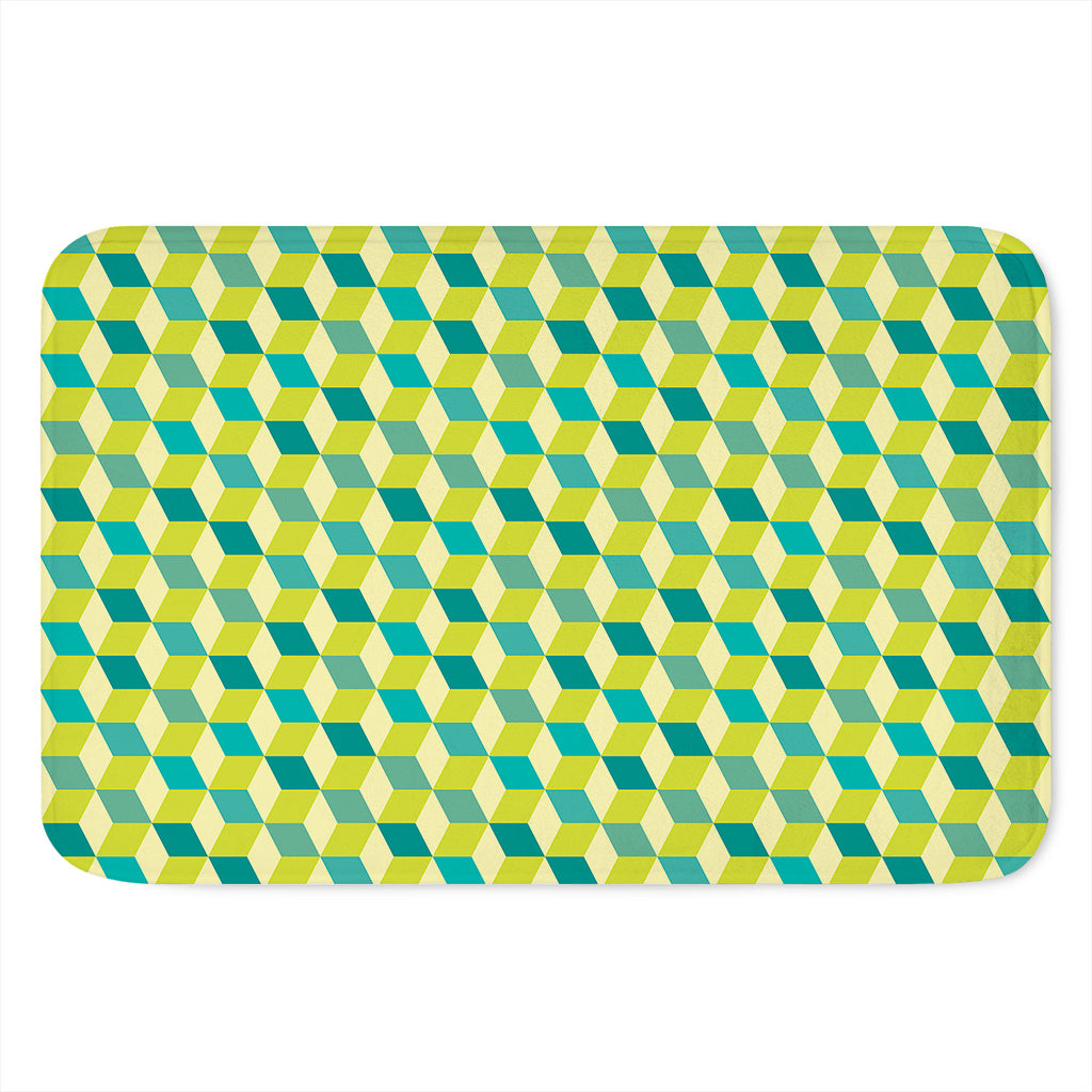 Green Geometric Cube Shape Pattern Print Indoor Door Mat
