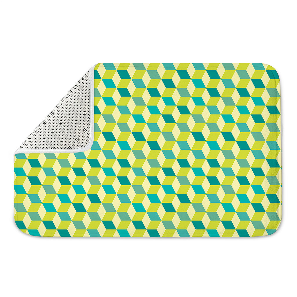 Green Geometric Cube Shape Pattern Print Indoor Door Mat