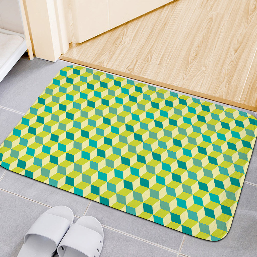 Green Geometric Cube Shape Pattern Print Indoor Door Mat