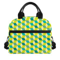 Green Geometric Cube Shape Pattern Print Insulated Lunch Bag